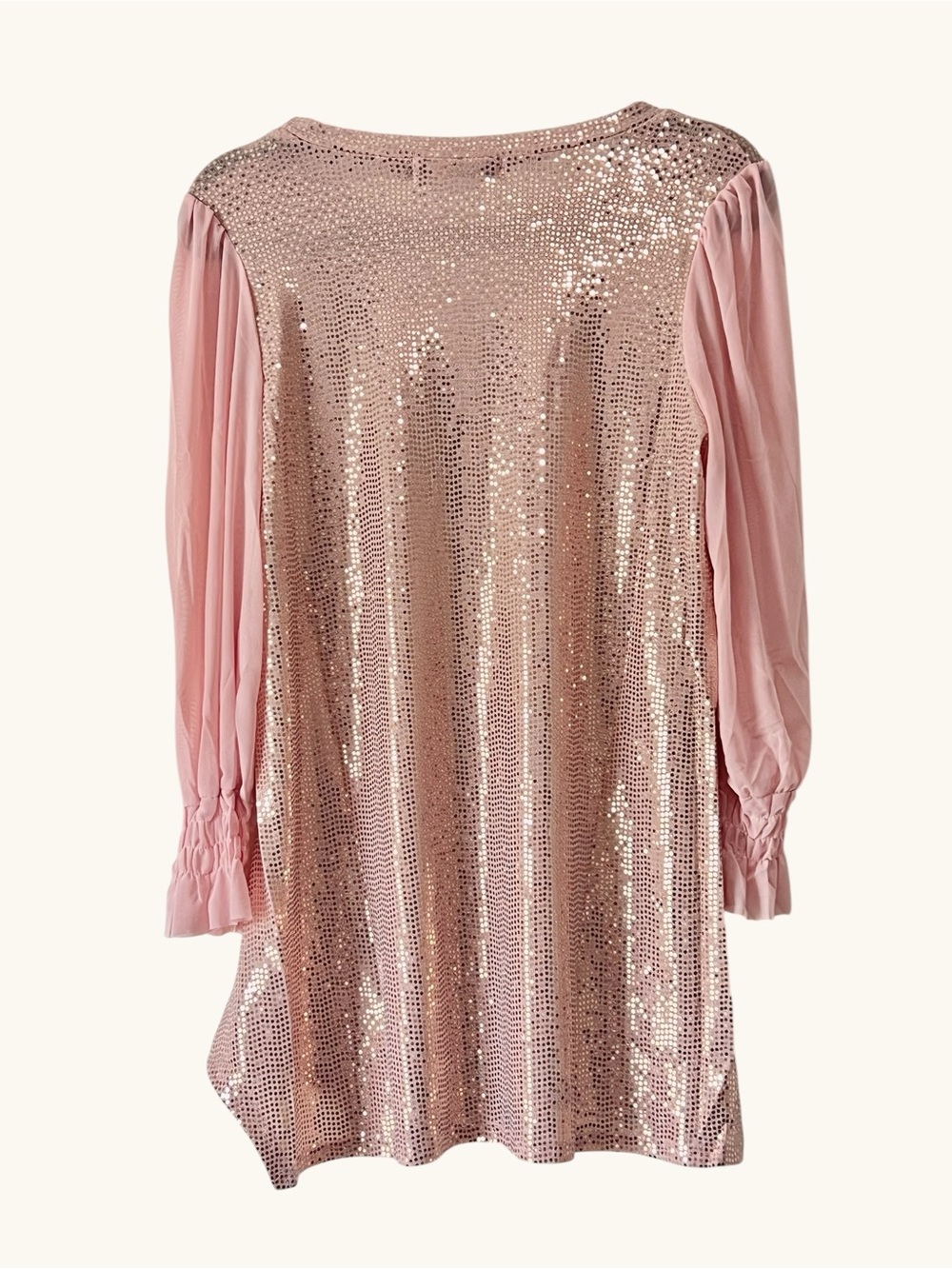Origami Sequin Blush Pink Mini Dress with Sheer Sleeves - Picture 9 of 9